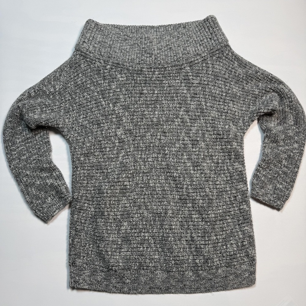 Express Sweater Womens Large Gray Cowl Neck 3/4 Raglan Sleeve Tunic Knit Top
